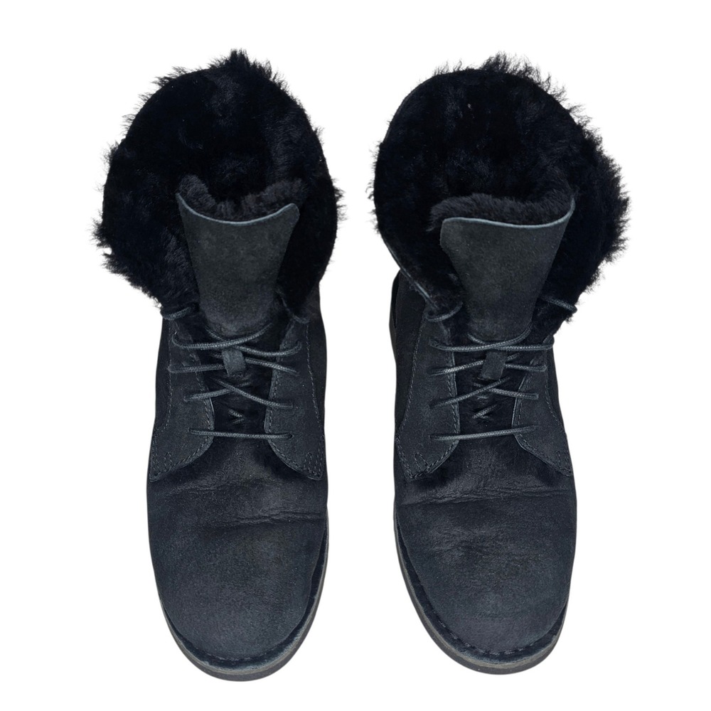 UGG Quincy Womens 7.5 Black Suede Shearling Lace Up Ankle Boots 1012359 - Picture 7 of 10